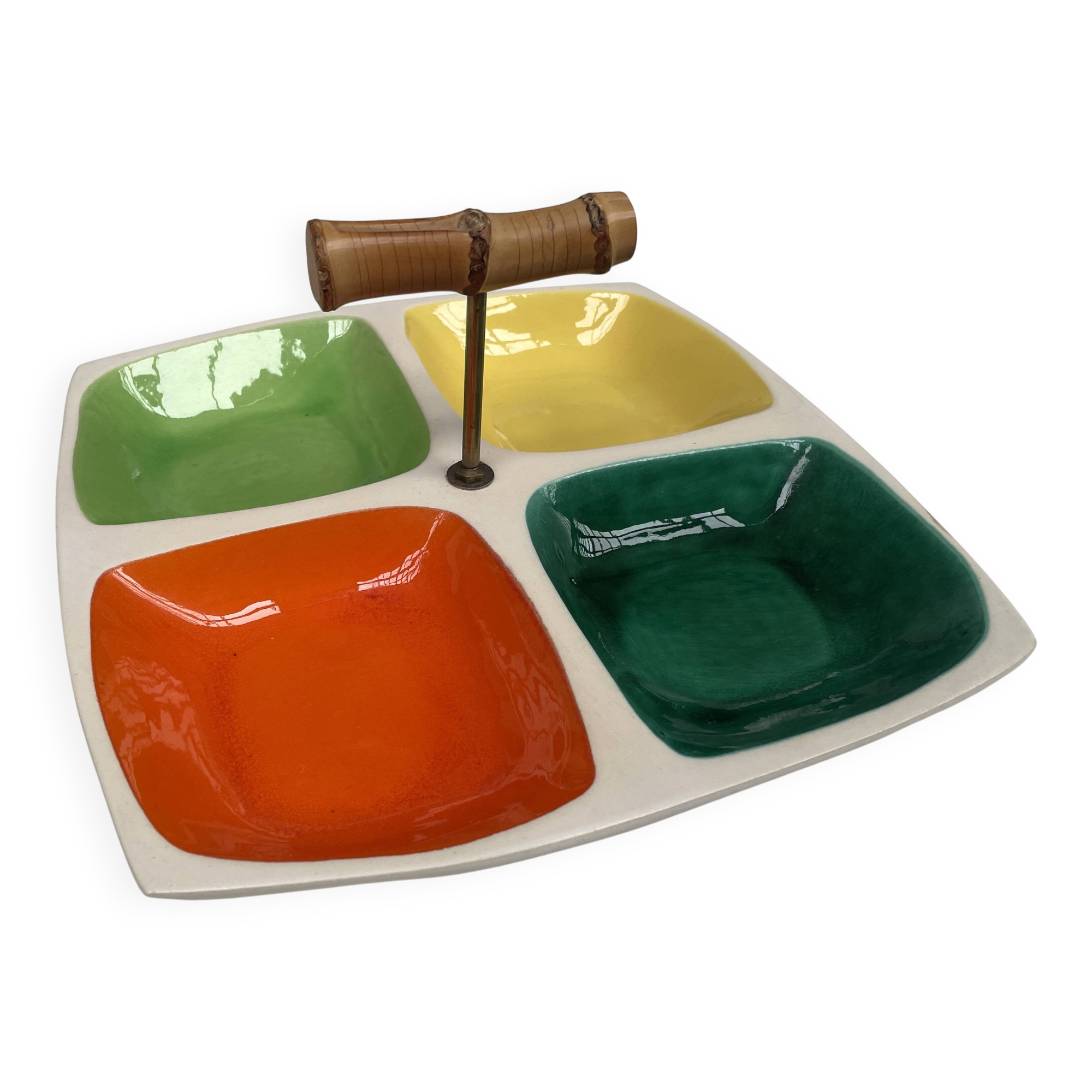 Vintage multicoloured glazed ceramic appetizer platter