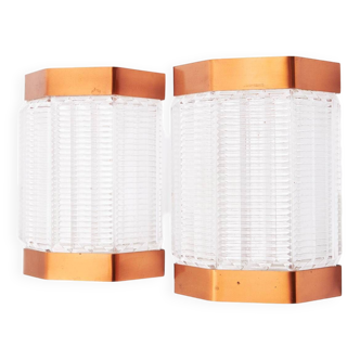Scandinavian wall lights in copper and pressed glass