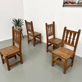Set of 4 pine chairs, 1970s