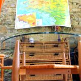 Vintage coffee table in woven wicker and rattan glass from the 60s/70s