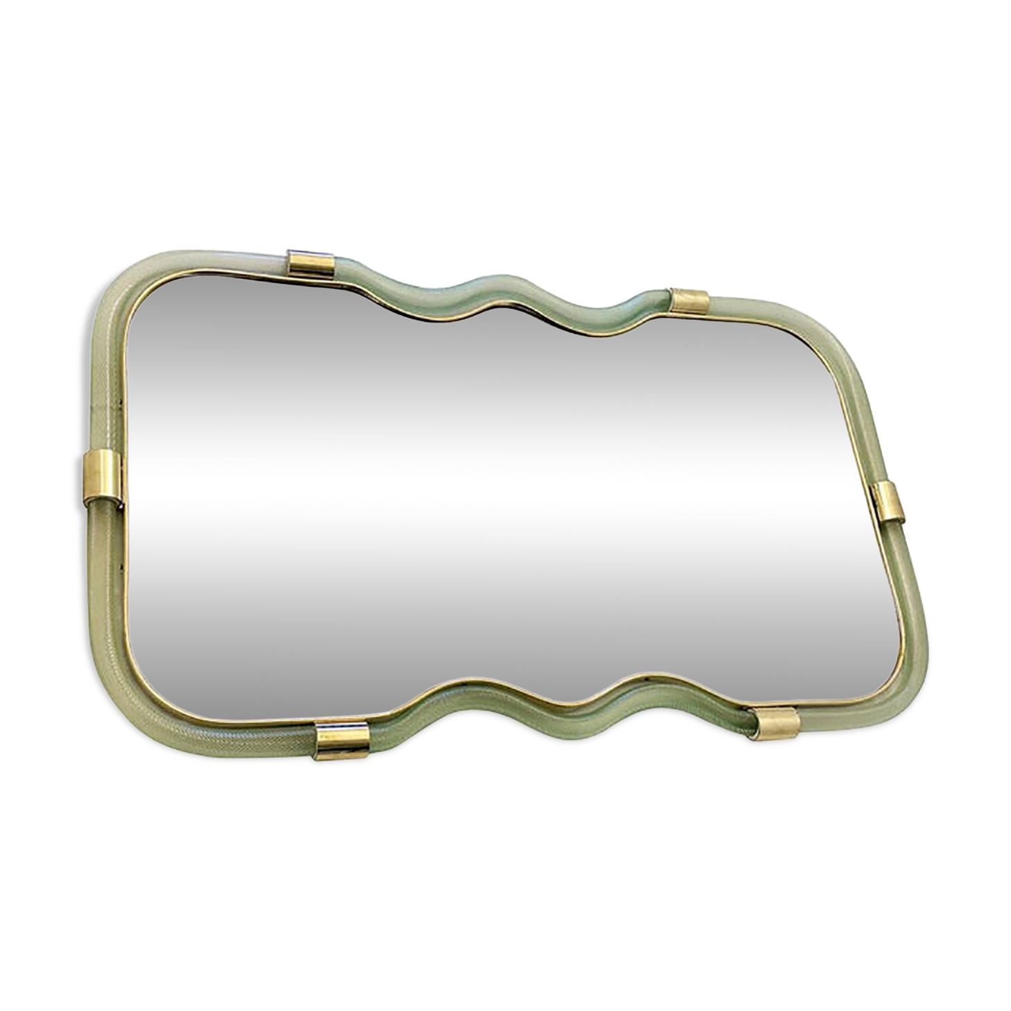Contemporary Horizzontal Wave Mirror in Green and Gold "Torchon" Torciglion