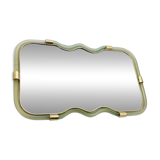 Miroir Contemporain à Ondes Horizontales en Vert et Or "Torchon" Torciglion