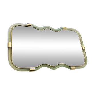 Contemporary Horizzontal Wave Mirror in Green and Gold "Torchon" Torciglion