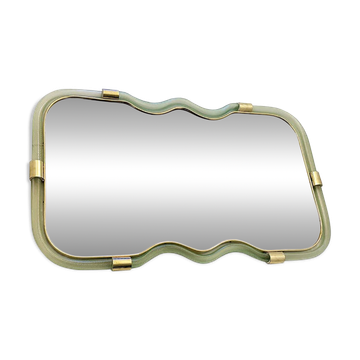 Miroir Contemporain à Ondes Horizontales en Vert et Or "Torchon" Torciglion
