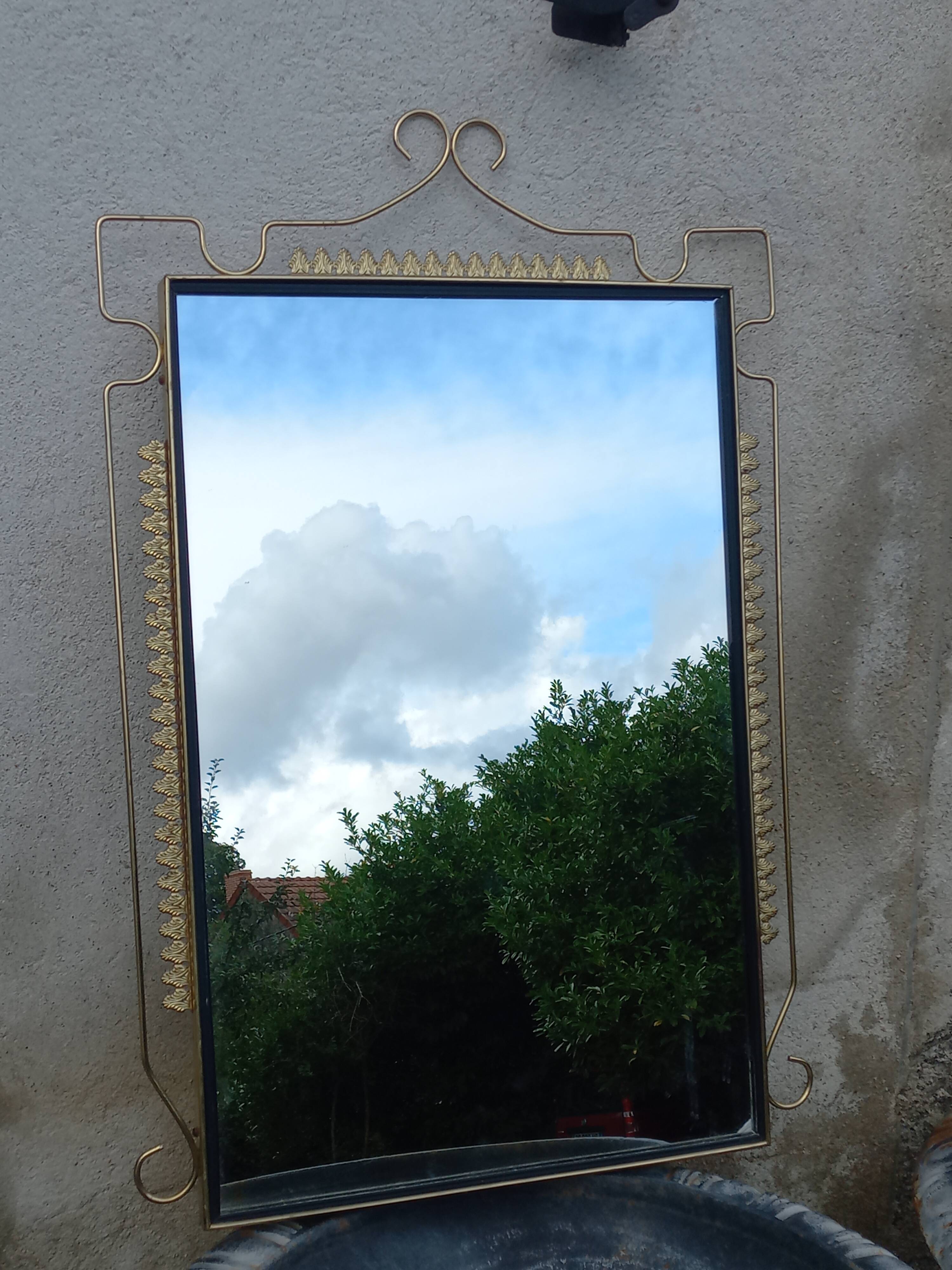 Vintage 1950s neoclassical style gold metal mirror