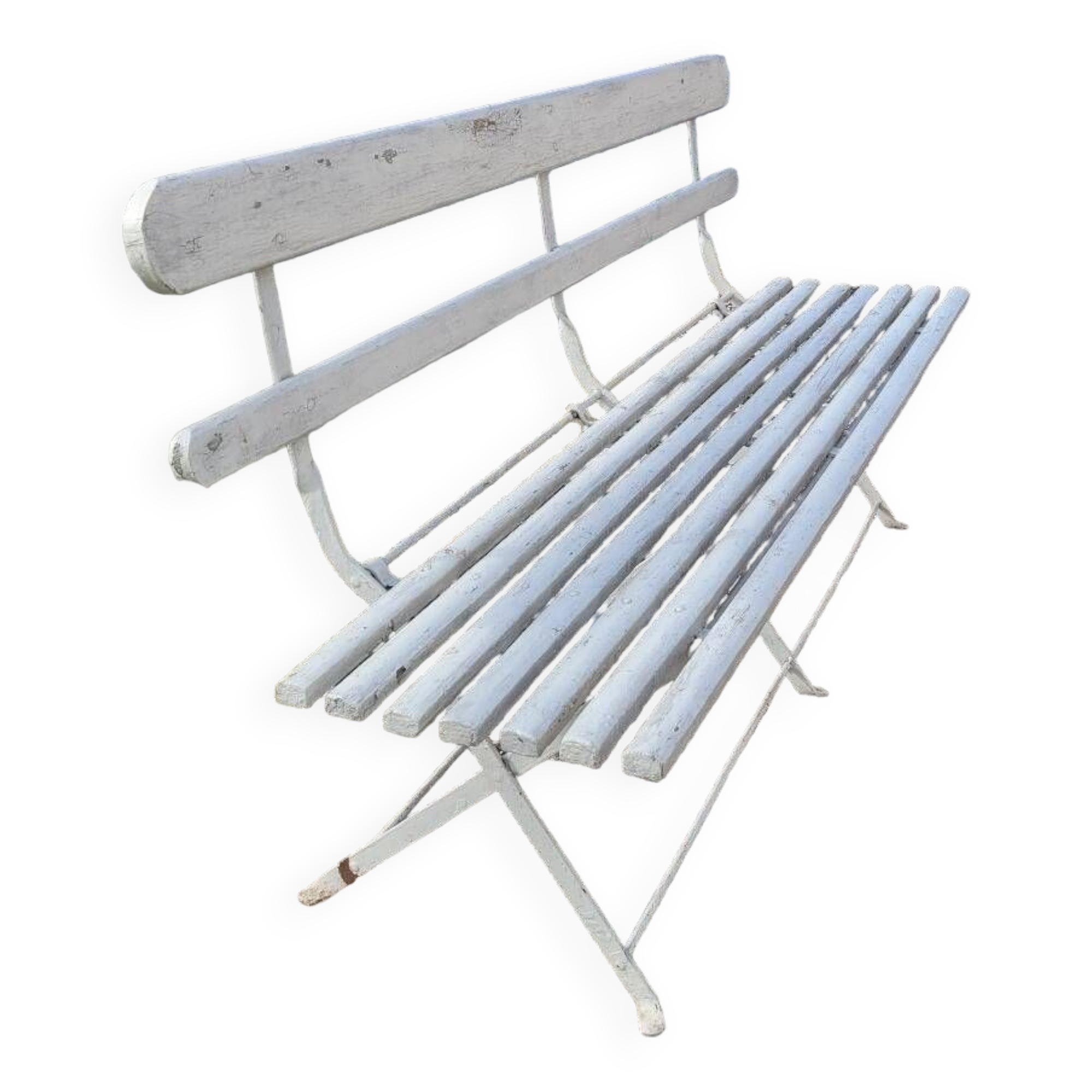Folding garden bench in iron and old wood - 1950s