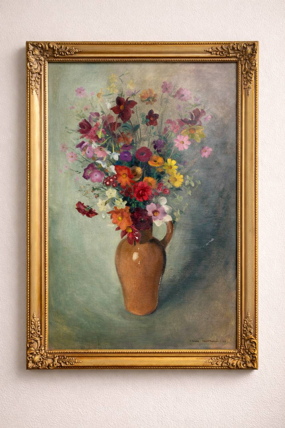 Grande huile sur toile signée Frans Depooter 1943 Bouquet de fleurs