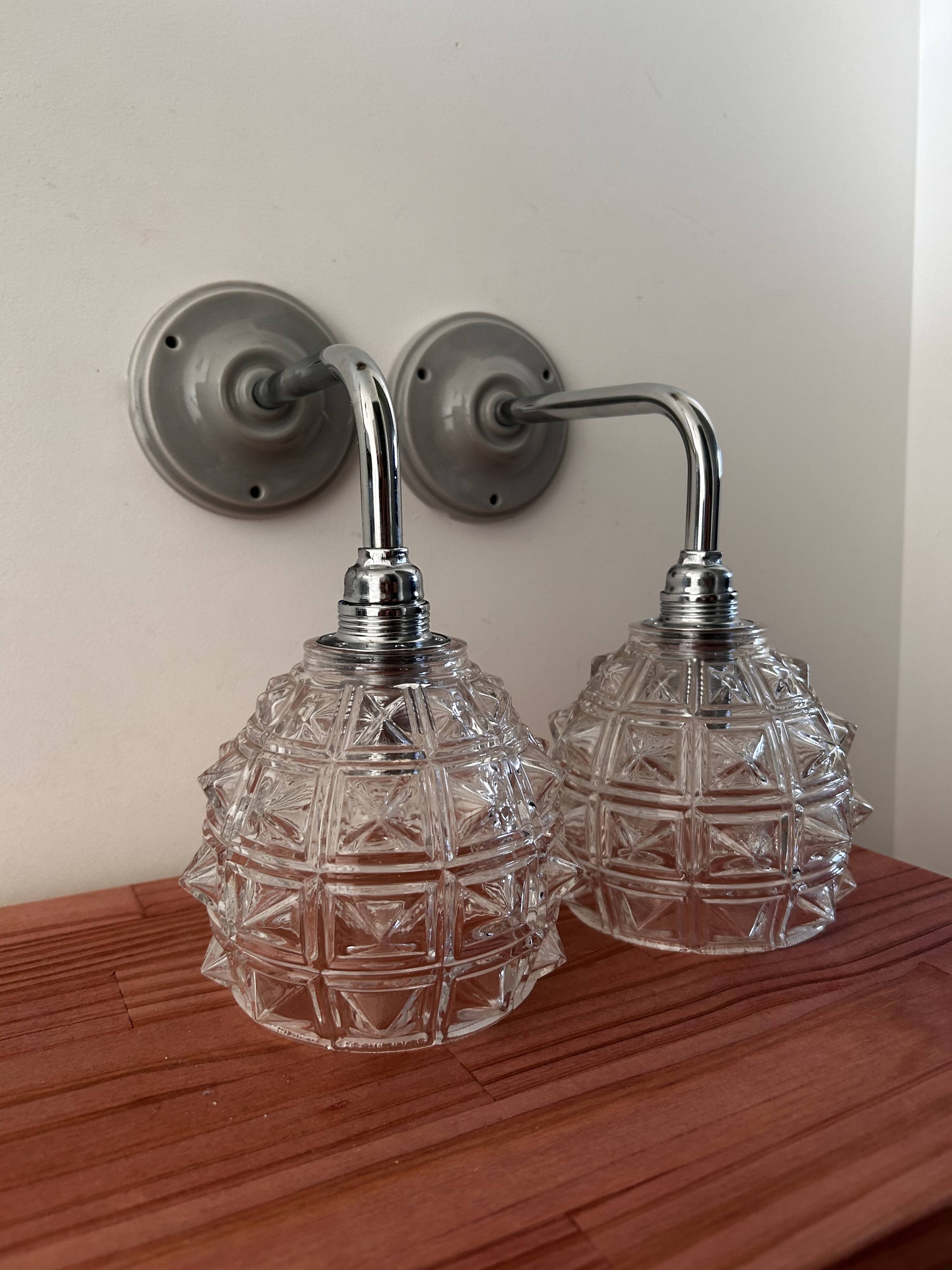 Pair of chrome wall lights