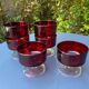 Set of 6 ruby red glass dessert bowls on a pedestal – France – Wine