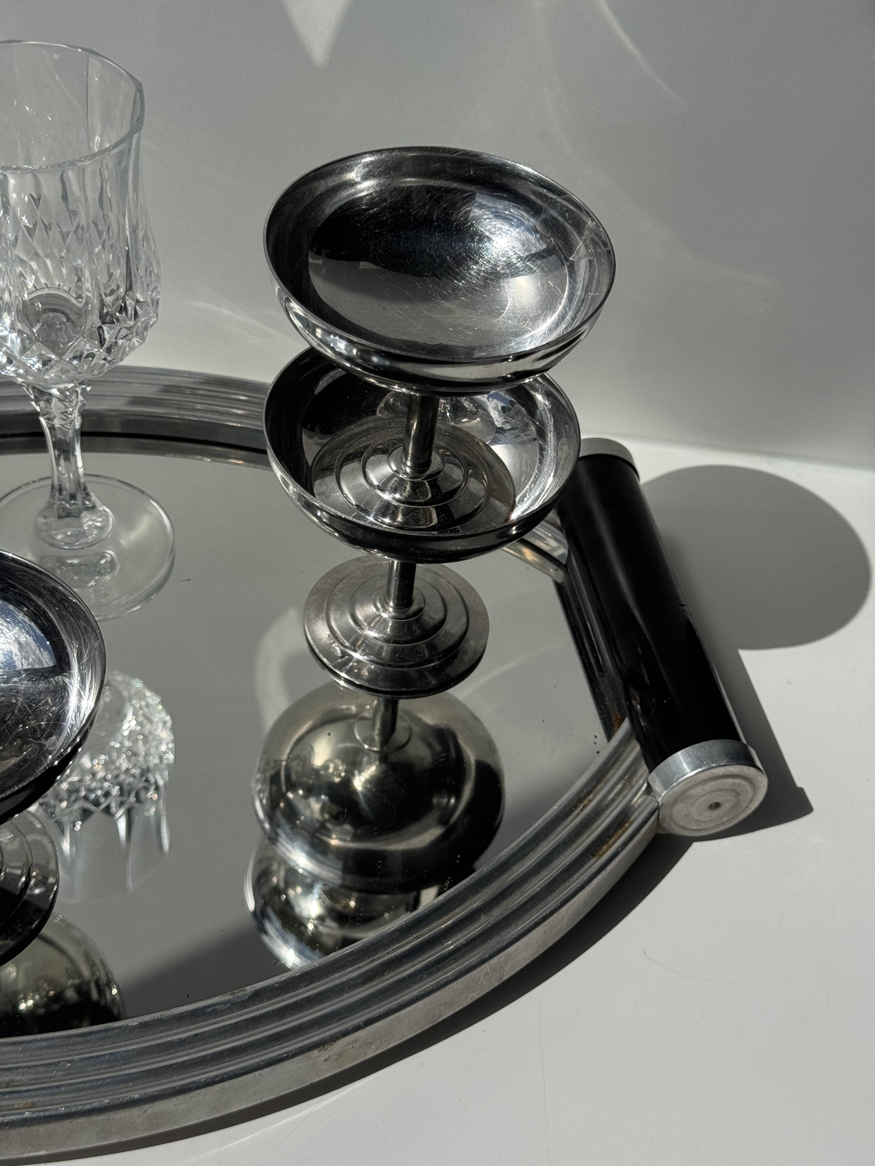 Vintage black two-handled mirror tray 26x38