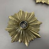 Set of Three Brutalist Bronze Sunburst Wall Lights, Italy 1950s