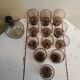 Old deco carafe art service & 12 smoked glass glasses vintage table art