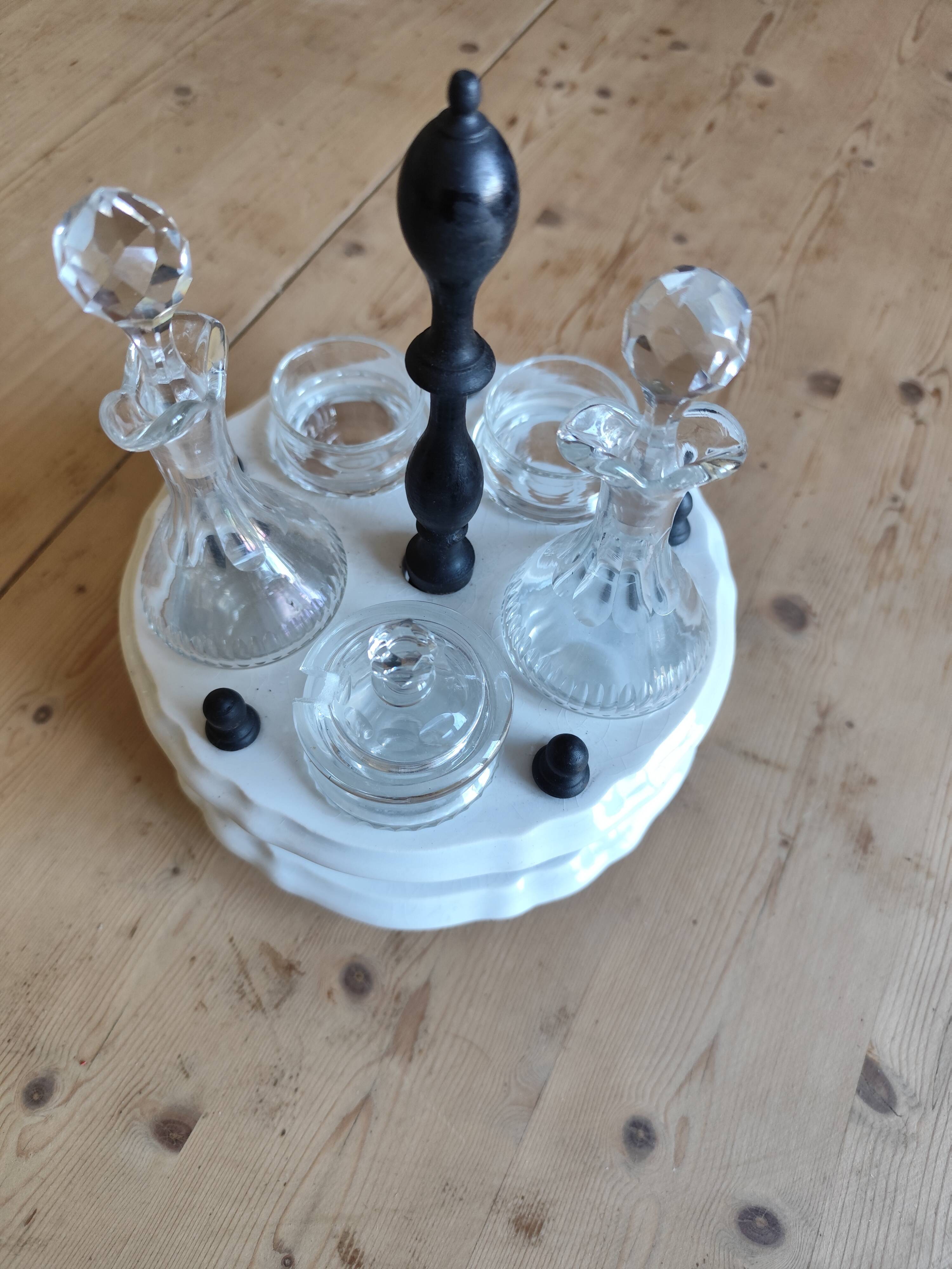 Serviteur de table 1900, 5 récipients pour huile vinaigre condiments  Gien