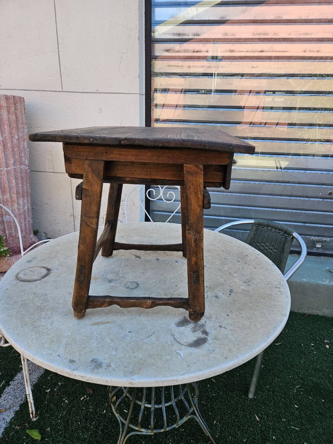 Antique folk art oak table or bedside table