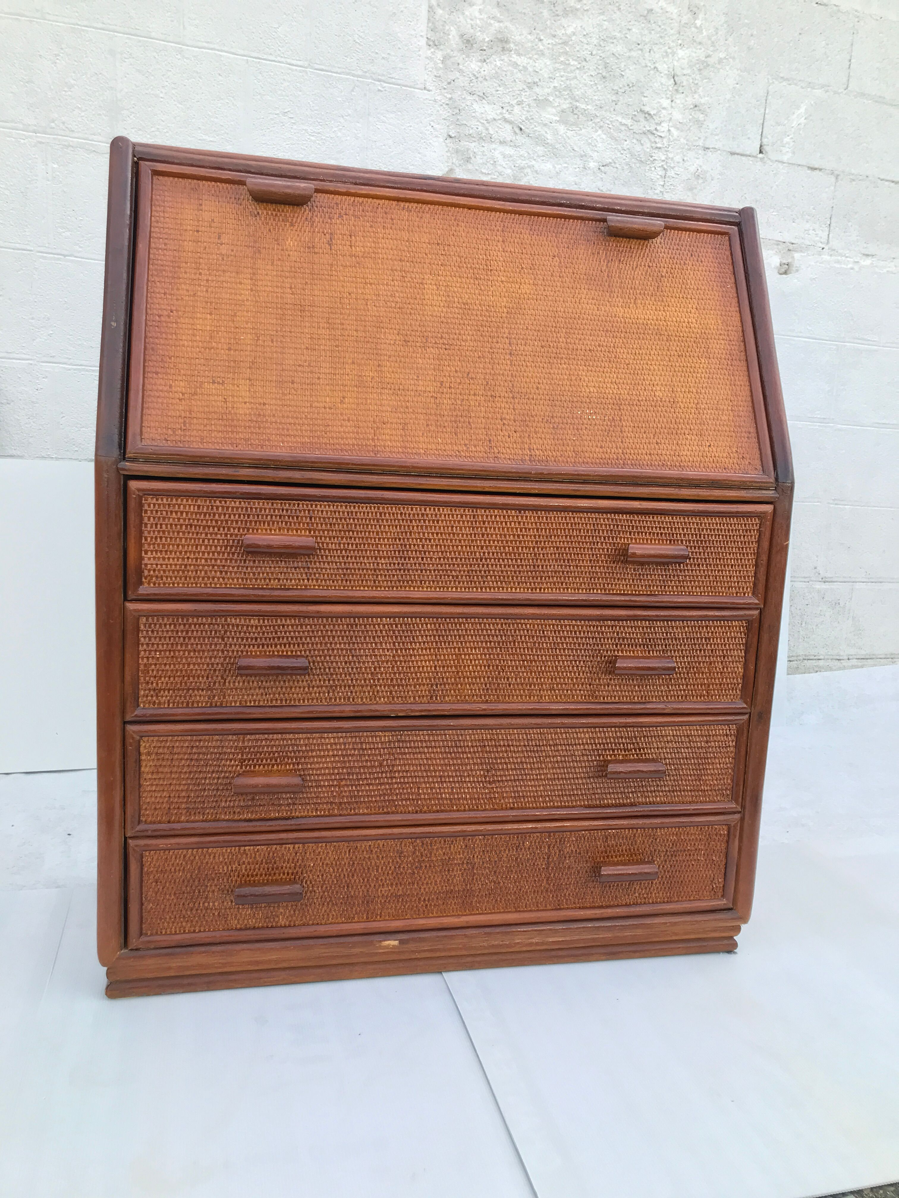 Vintage secretary and wicker rattan