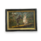 Oil on panel XIXth gallant scene
