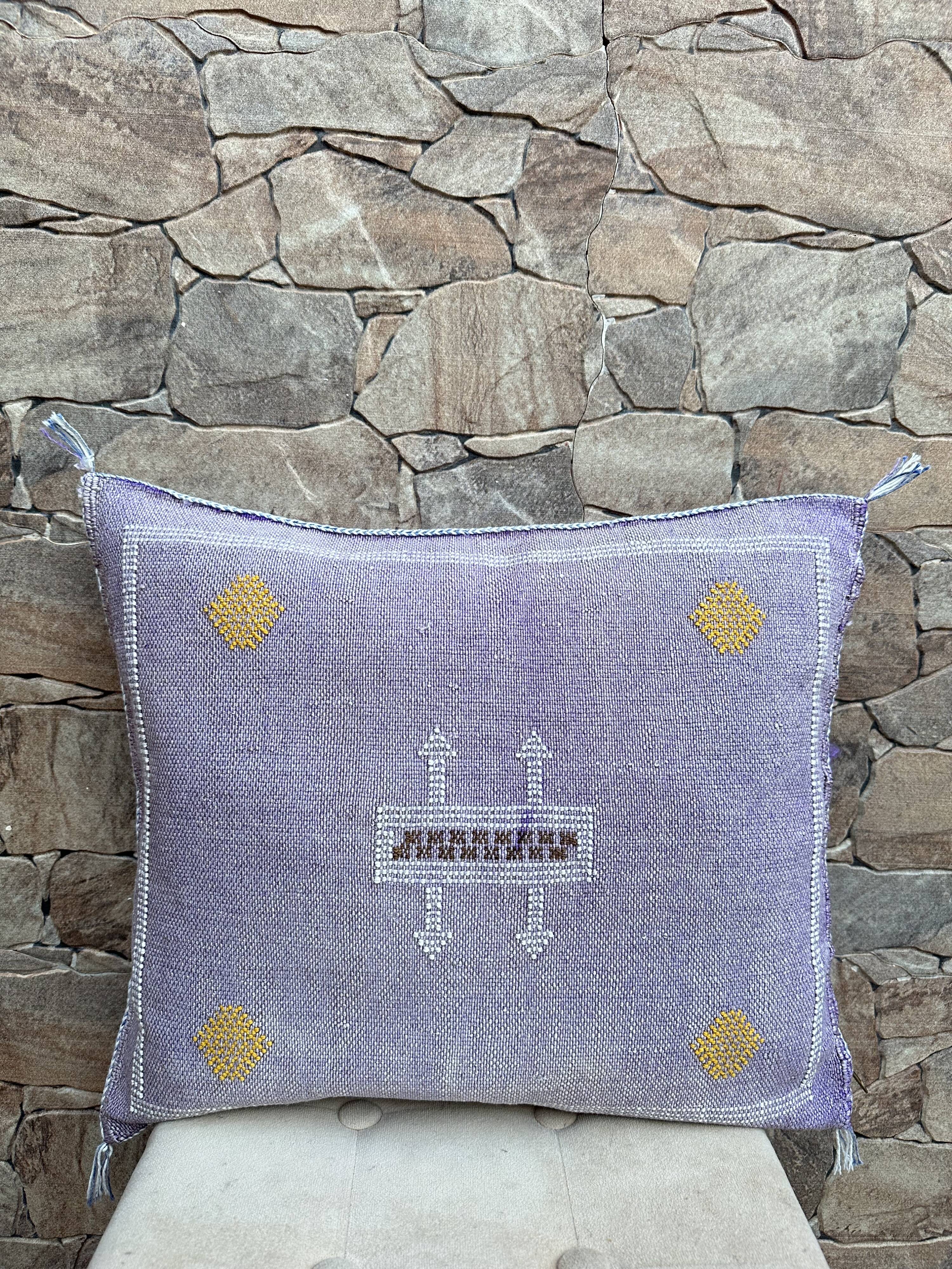 Handmade Moroccan silk cushion cover, cactus pattern