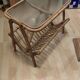 Rattan and frosted glass end table with magazine rack