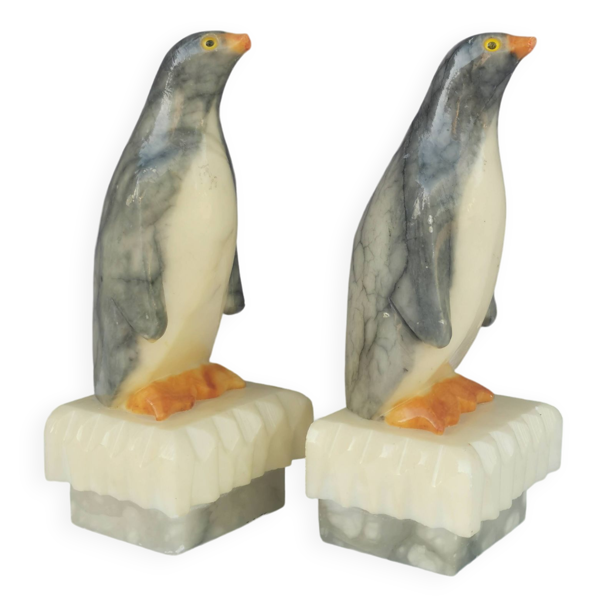 Pair of “penguins” bookends in alabaster