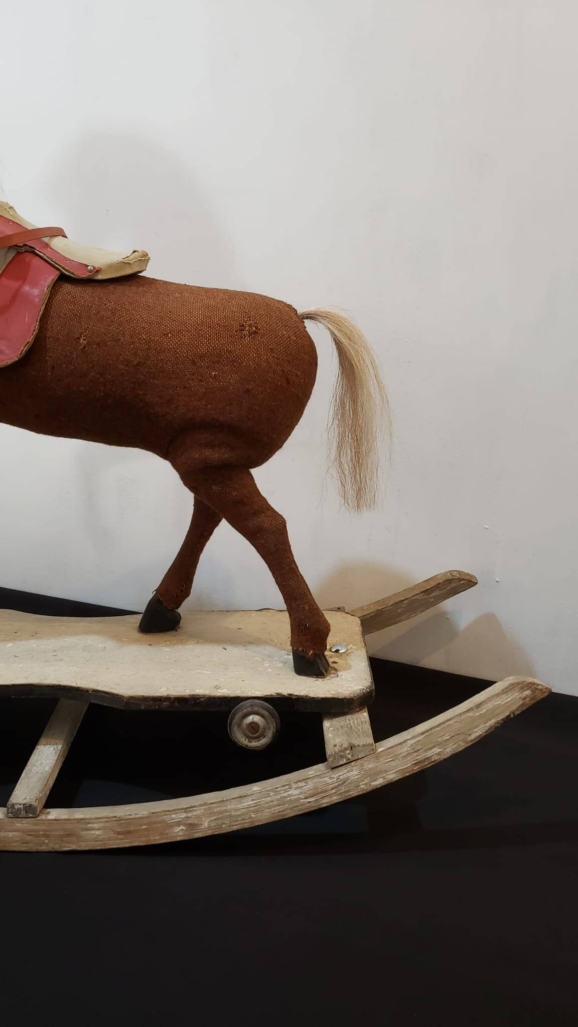 Rocking horse made of wood, fabric and natural horsehair, 1940-1950