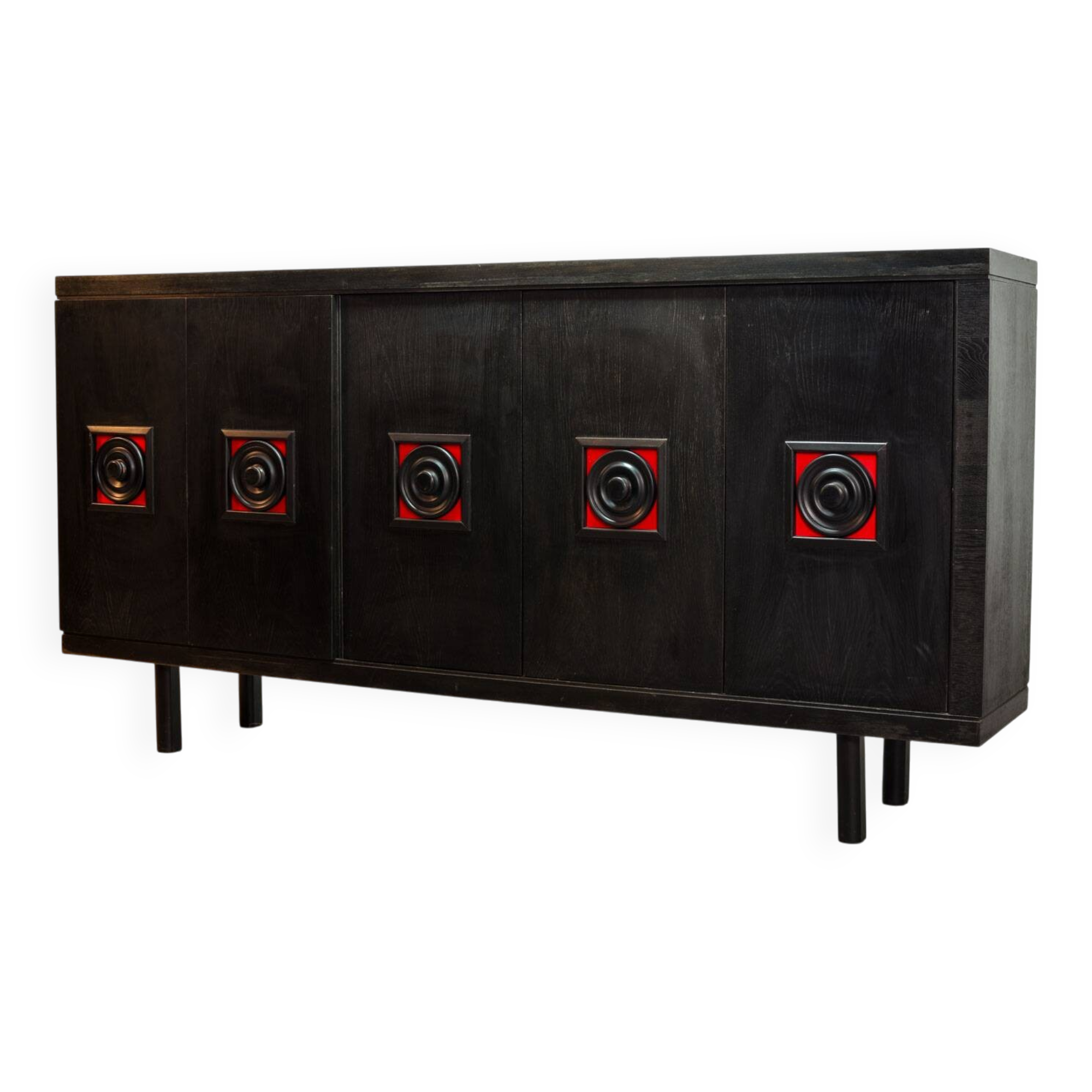 Large Brutalist Black Highboard with Red Accents Belgium 60s