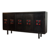 Large Brutalist Black Highboard with Red Accents Belgium 60s