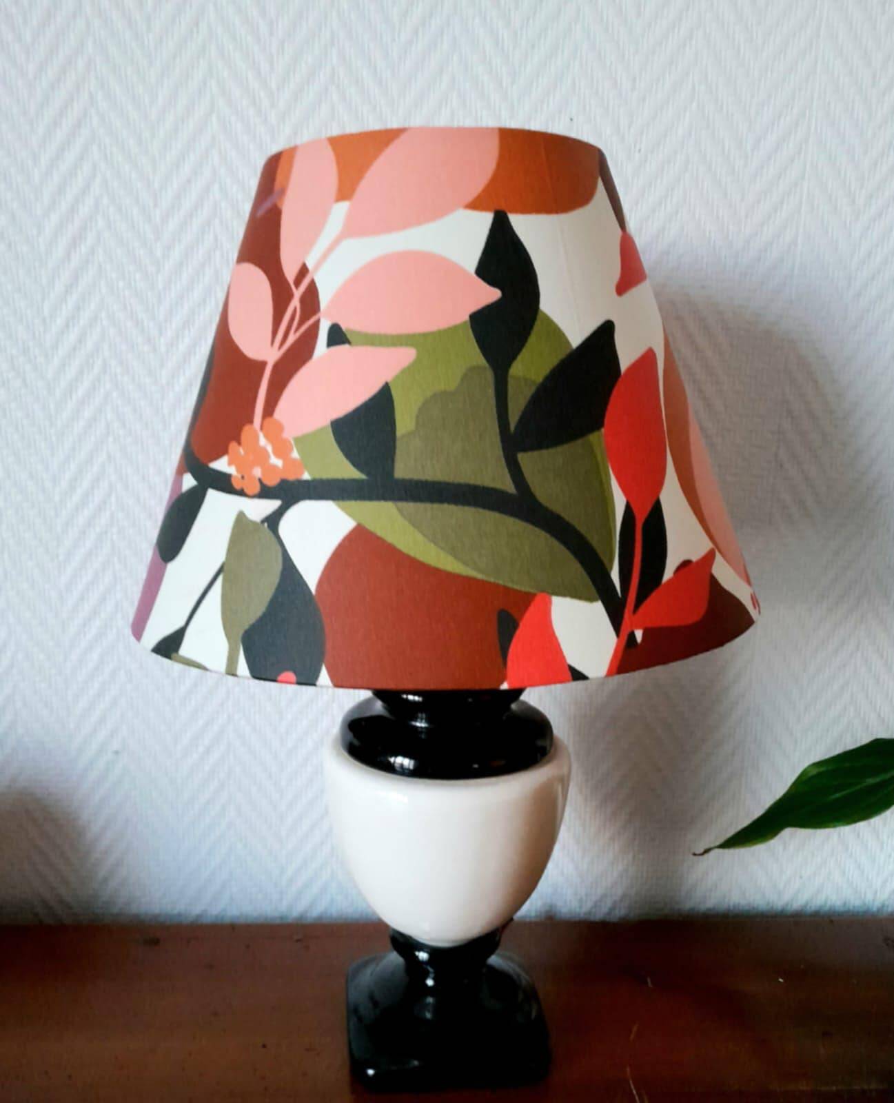 Vintage ceramic lamp with fruit lampshade
