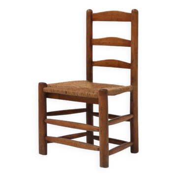 French Wabi-Sabi wood and wicker side Chair, 1850s