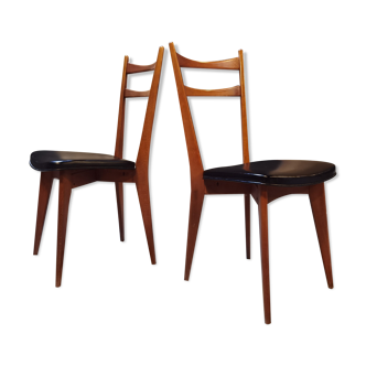 Pair of chairs compass legs and black skai