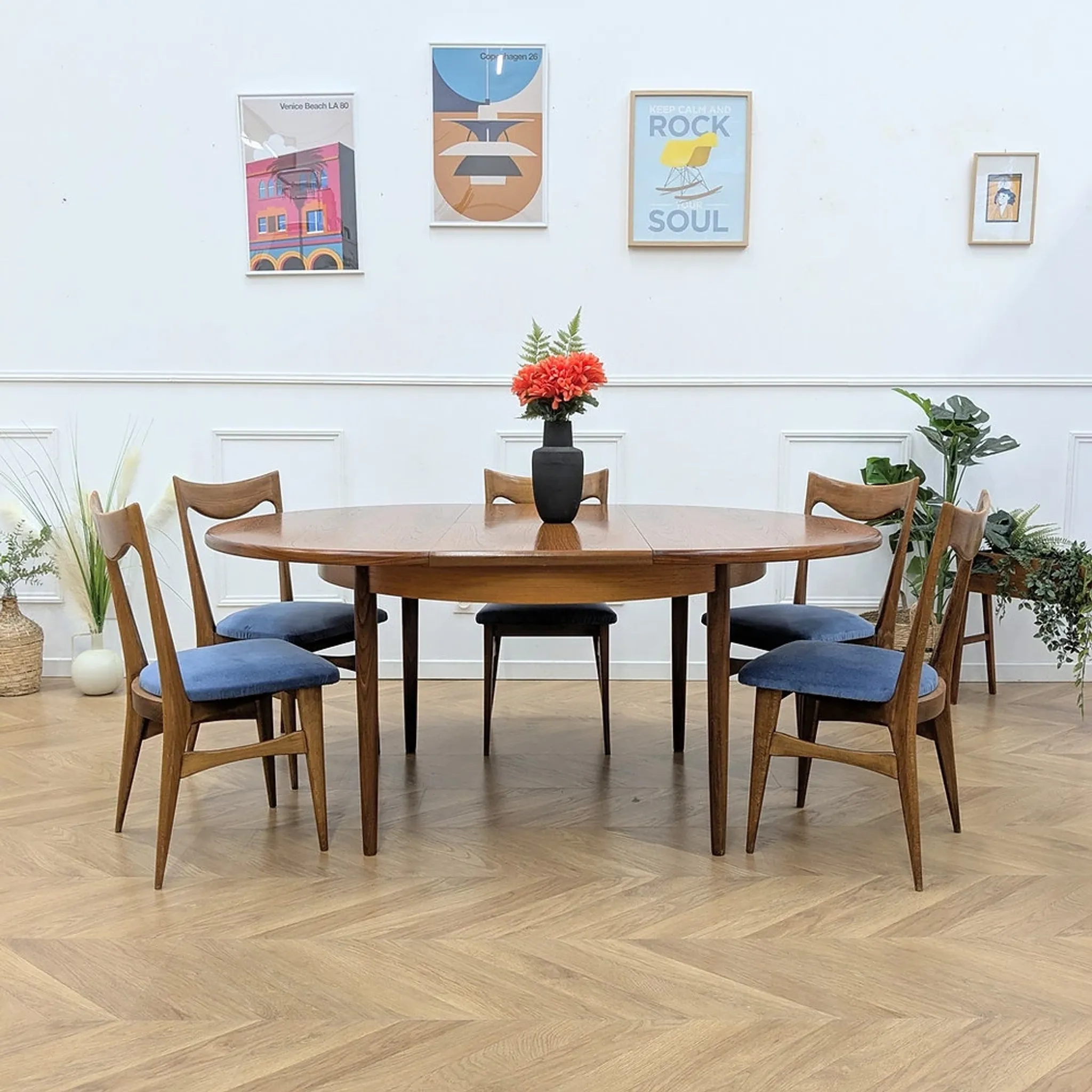 Table ronde G Plan teck scandinave extensible