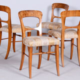 Set of four biedermeier walnut chairs, original condition, czechia, 1830s