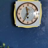 Vintage formica clock square silent wall clock "FFR yellow green"