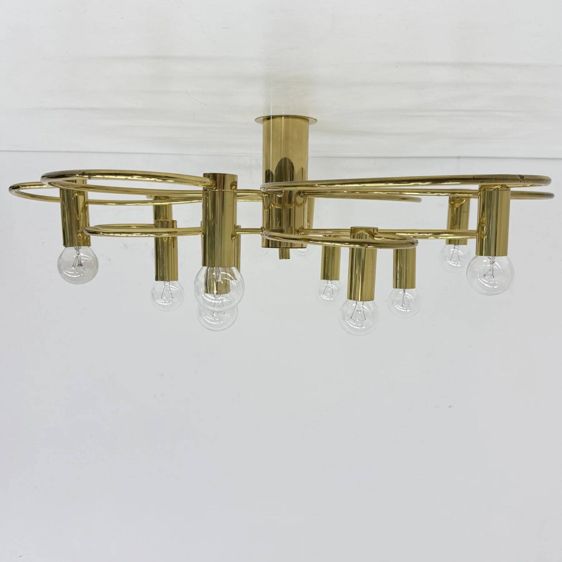 Leola sculptural brass 12-light ceiling or wall flush mount, 1970s