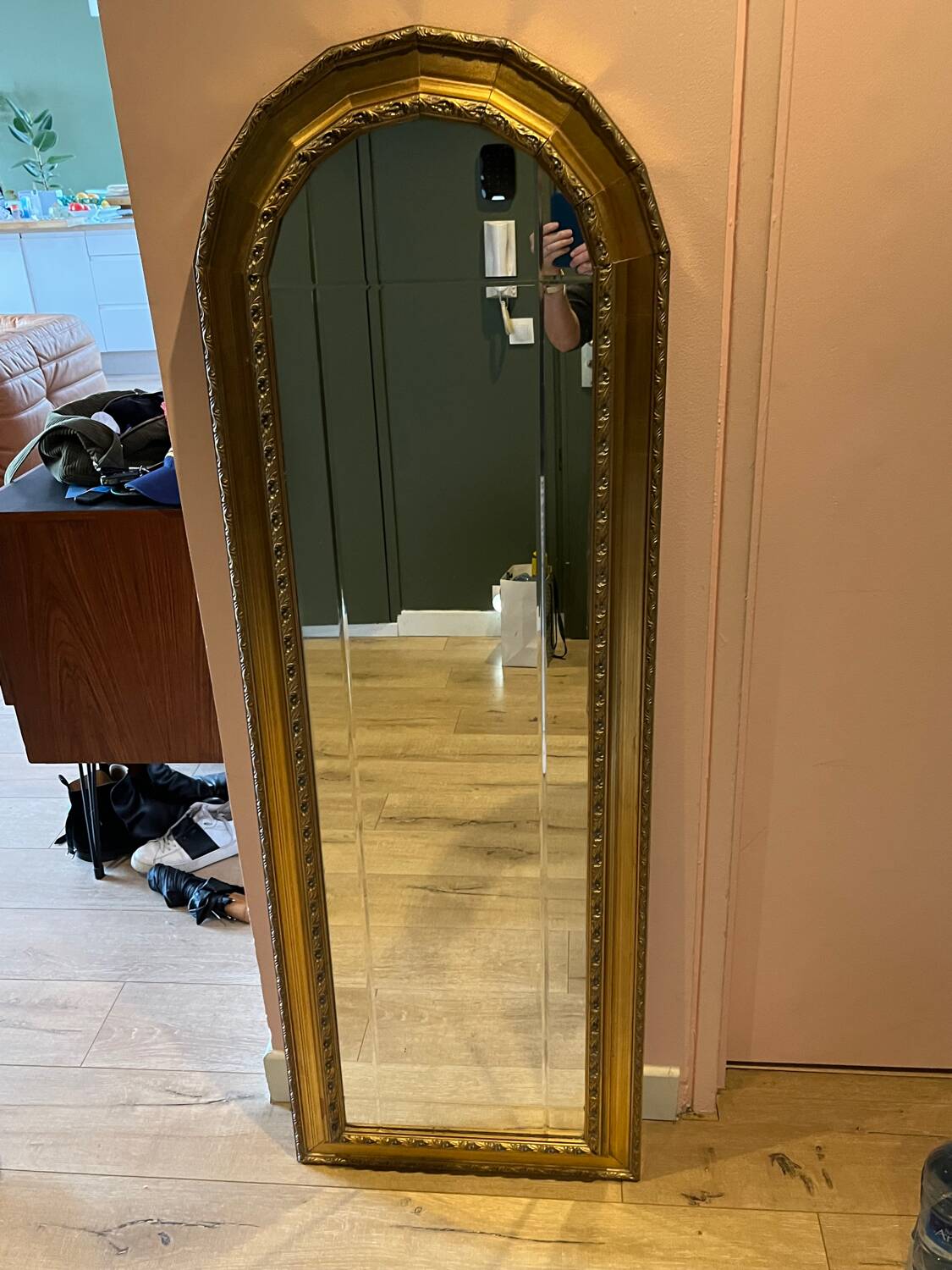 Large golden arch mirror, bevelled glass, 50/60.