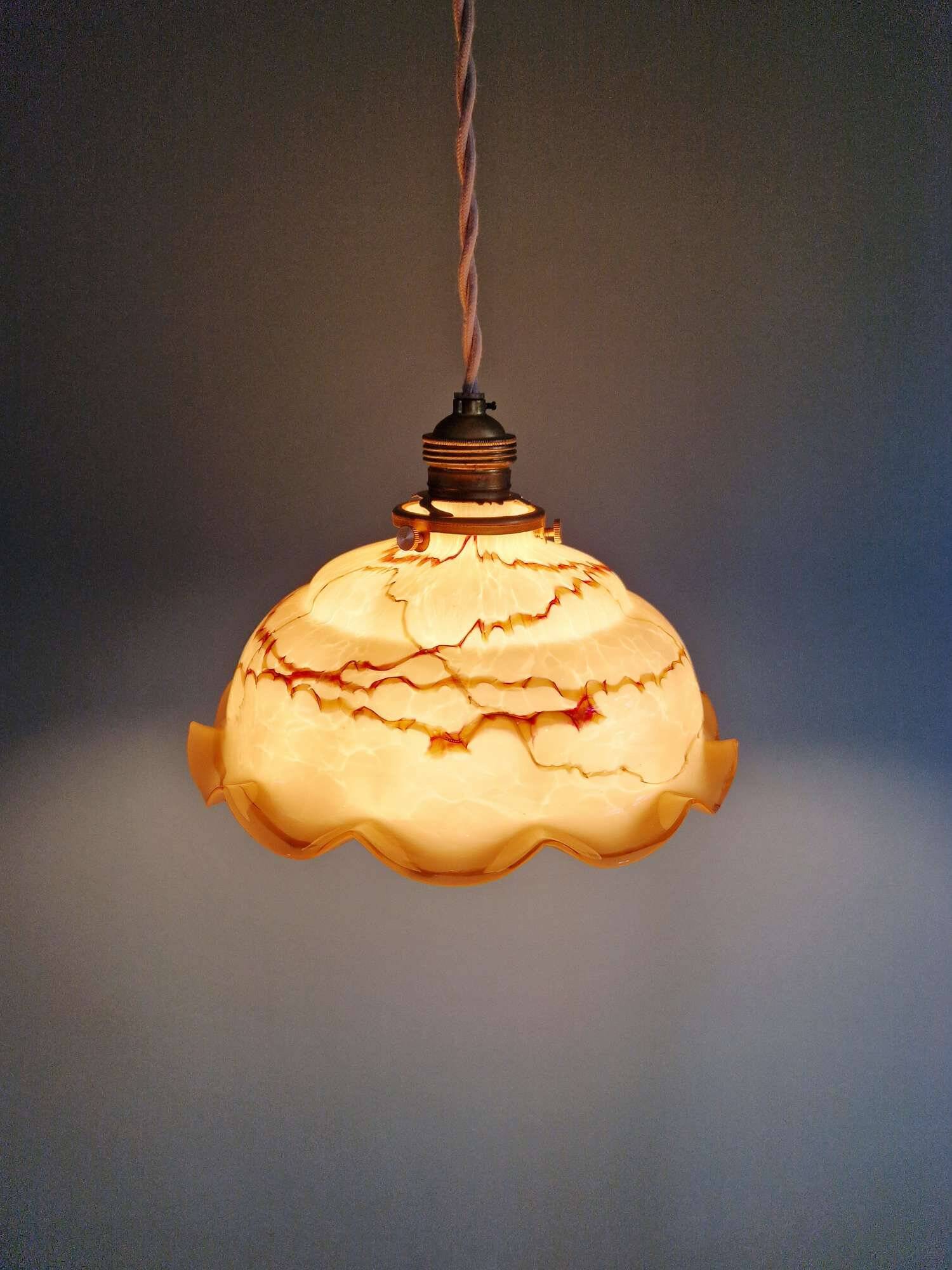 Art Deco marbled opaline pendant light, Scailmont, 1920-30