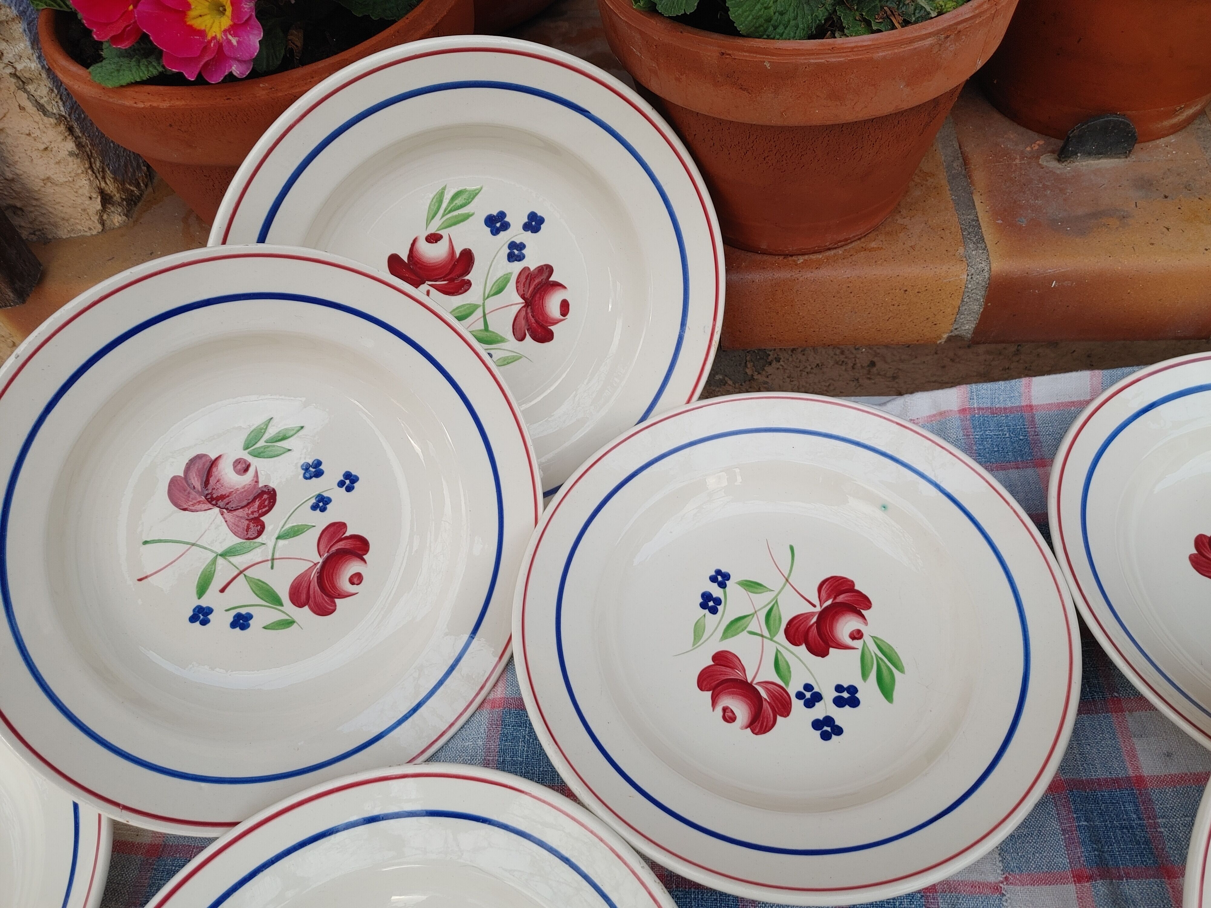 11 Deep Plates “Lunéville” Bagatelle model, Floral decoration Ø 23 cm