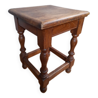 Old solid oak stool, rustic, circa 1940