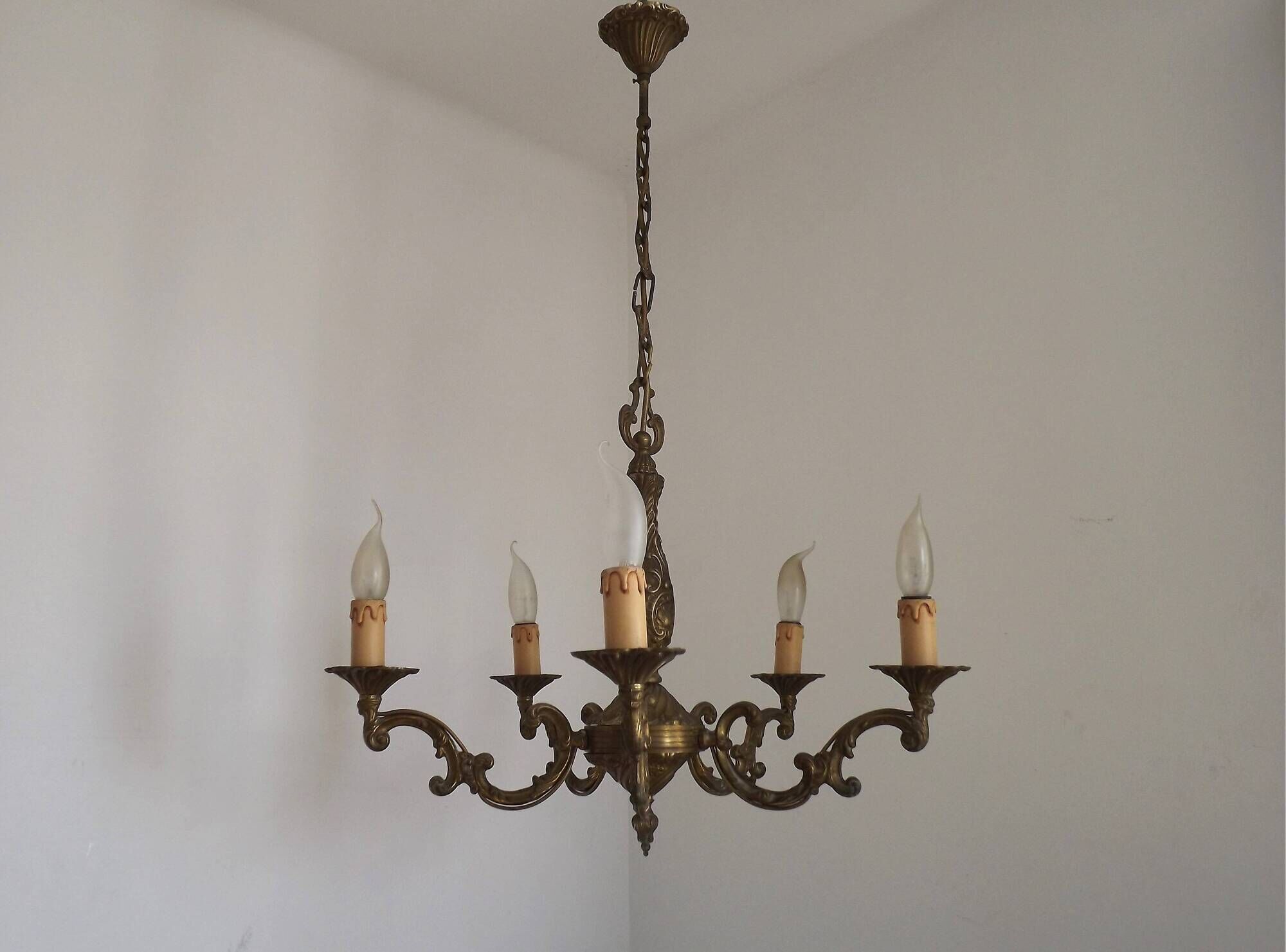 French Vintage Art Nouveau Bronze 5 Light Traditional Style Chandelier 5483