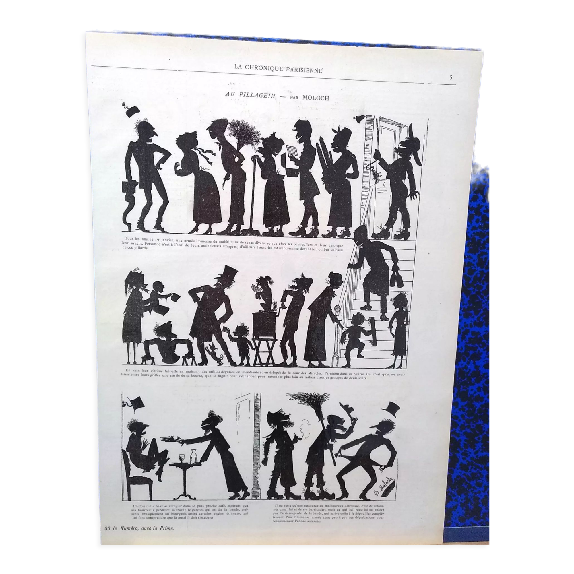 A drawing by Moloch with lamination (brilliant) issue period magazine 1885