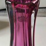 Large Val St Lambert Vase, signed. In pink tones. Twisted design/33 cm