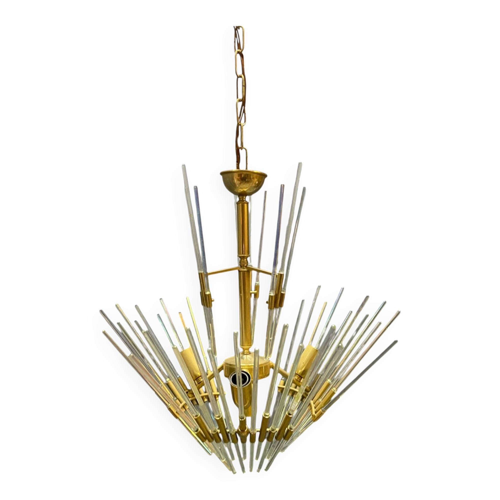 Murano Glass Rod Brass Chandelier, Italy, 1970s