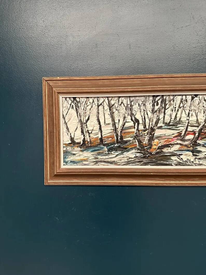 Oil on Swedish panel - "Forest in Winter" - Signed - Vintage and Framed