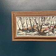 Oil on Swedish panel - "Forest in Winter" - Signed - Vintage and Framed