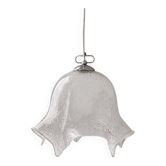 Lustre en verre de Murano clair par Leola - Vintage des années 1960 avec abat-jour tacheté et bord ondulé, dessus en chrome.