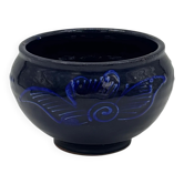 Bol décoratif vintage en céramique bleu cobalt