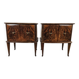 Pair of 1950s bedside tables in walnut briar with glass top