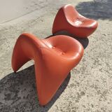 Pair of Luigi Colani armchairs - 9900 Easy Chair - orange leather - vintage -