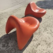 Pair of Luigi Colani armchairs - 9900 Easy Chair - orange leather - vintage -