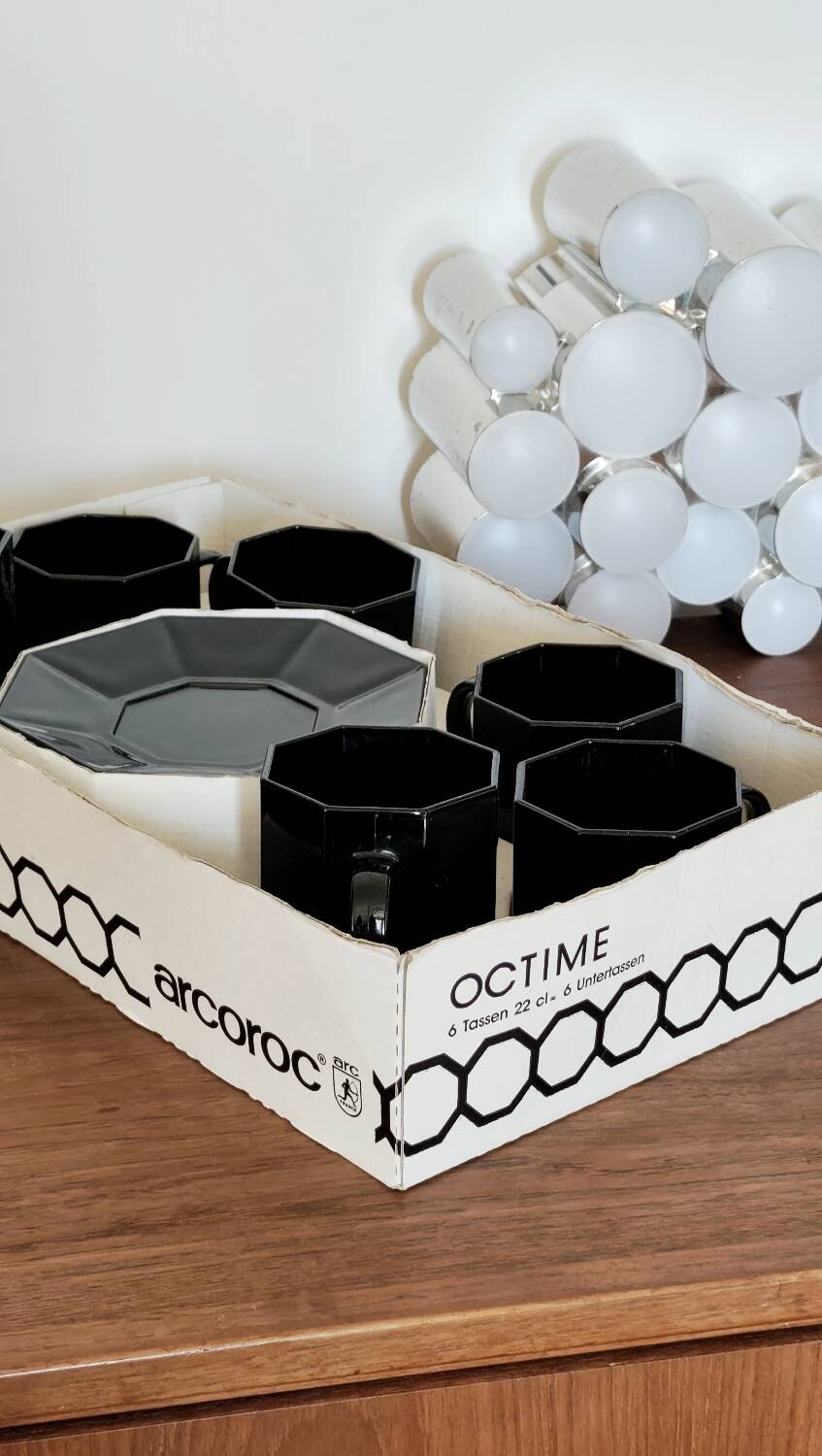 Arcoroc black octagonal coffee set