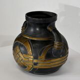 Terracotta vase anthracite and golden 1900